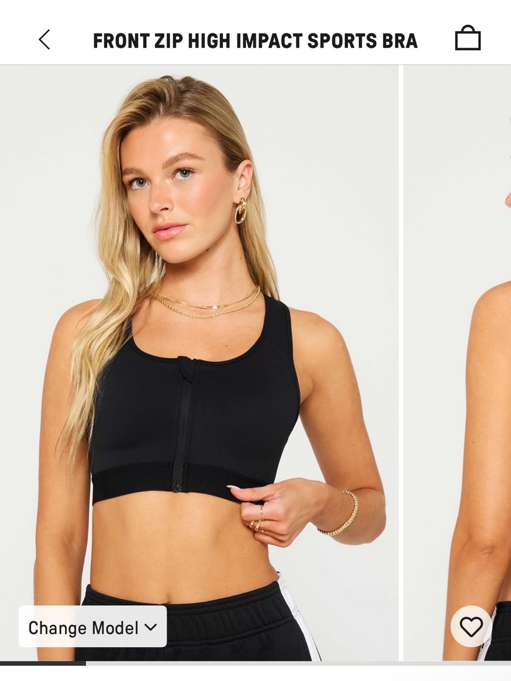NWT Fabletics Front Zip High Impact Sports Bra - Black